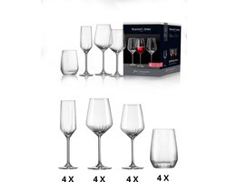 Jive Glazenset – 16-delige Luxe Glaswerk Set in Retrostijl | Voor Wijn, Champagne & Longdrinks