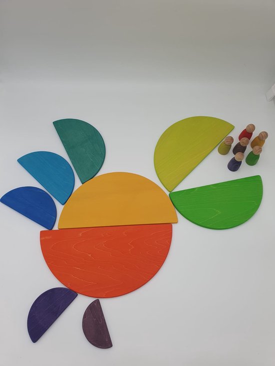 Houten regenboog schijven - Regenboogkleuren - 11 stuks - Open einde speelgoed - Educatief montessori speelgoed van Houten — afbeelding 4