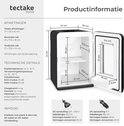 Afmetingen en technische details van de zwarte minikoelkast, met schema's en grafieken.