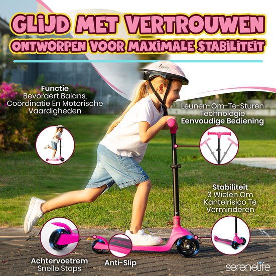 SereneLife Trottinette Enfant - Trottinette 3 Roues - Patinette enfant Pliable avec Hauteur Ajustable - Lumières LED - Guidon Réglable - Plateau