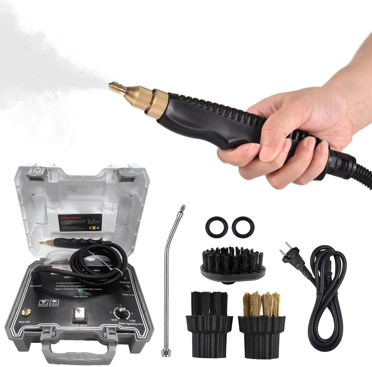 Stoomreiniger - Draagbare Stoomcleaner - 2500W - Hoge Temperatuur 100-130°C - Onder Druk 4 Bar - Tankloos Reinigingssysteem - Incl. Slang & Mondstukken - Voor Keuken, Auto, Badkamer, Vloer, Tegels - Wit - EU Plug - 2.5M Slang