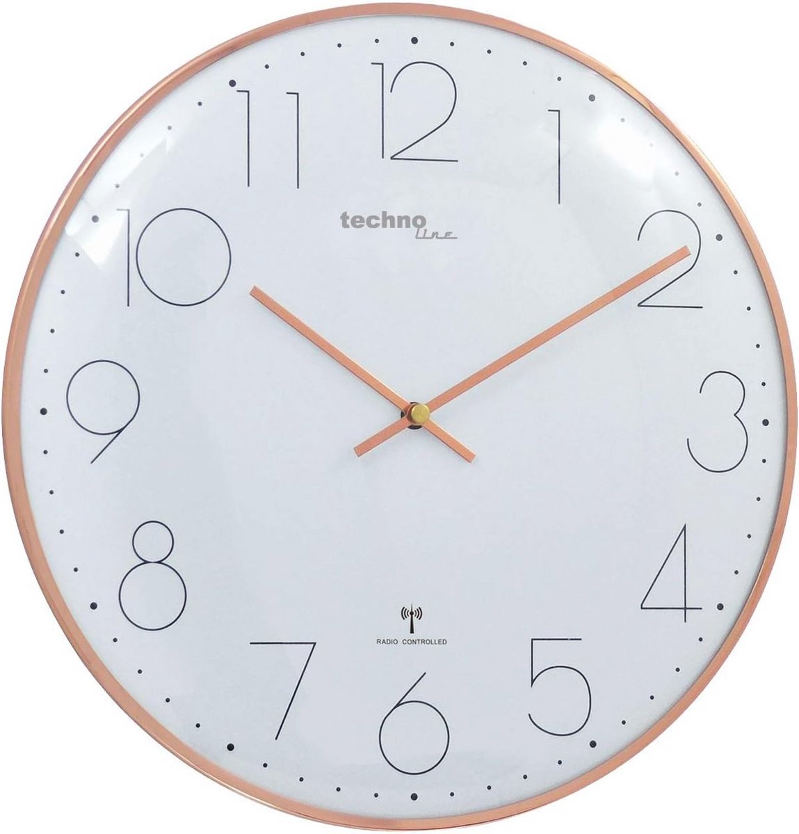 Moderne Radiografisch Bestuurbare Wandklok met Gebogen Glazen Kap - Ø 35 cm, Roségoud