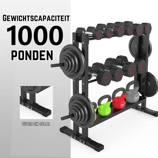 zoomyo halter rek, halterrek voor halterstangen, halters, halterschijven en accessoires, in de thuisgym of fitnessstudio, rek voor halterschijven tot 300 kg gemaakt van stevig staal