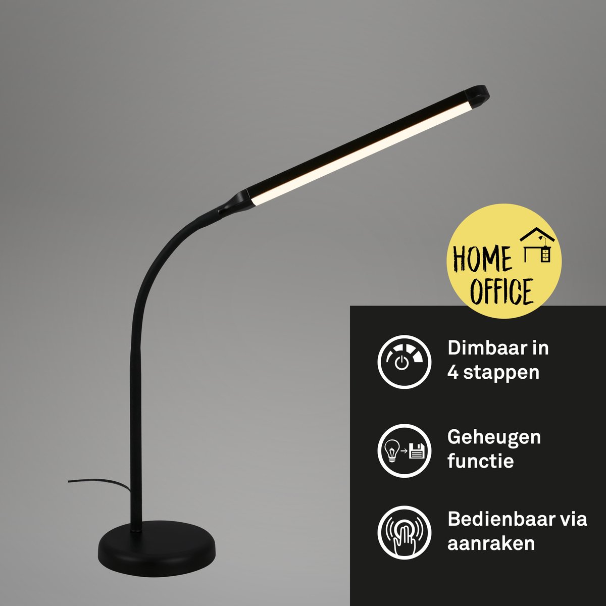 BRILONER - Tafellamp - bureaulamp - zwenkbaar - warm wit licht 3000K - dimbaar - geheugenfunctie - 37 x 13 x 47 cm - zwart thumbnail 4