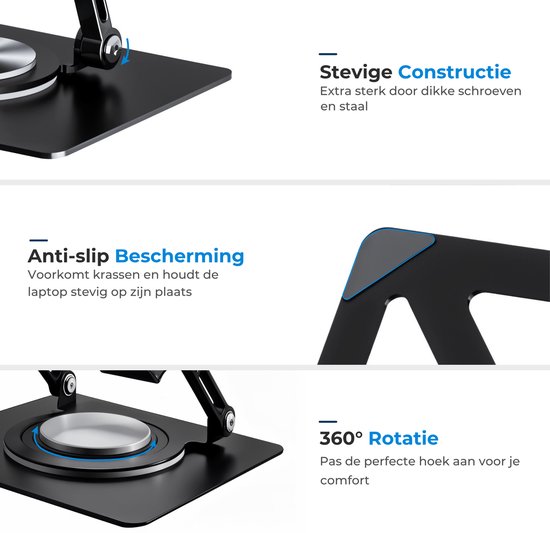Laptop Standaard - Verstelbaar - Ergonomisch - 360 Rotatie - Hoogte & Hoek Verstelling - Opvouwbaar - Laptop Verhogen - Rheme