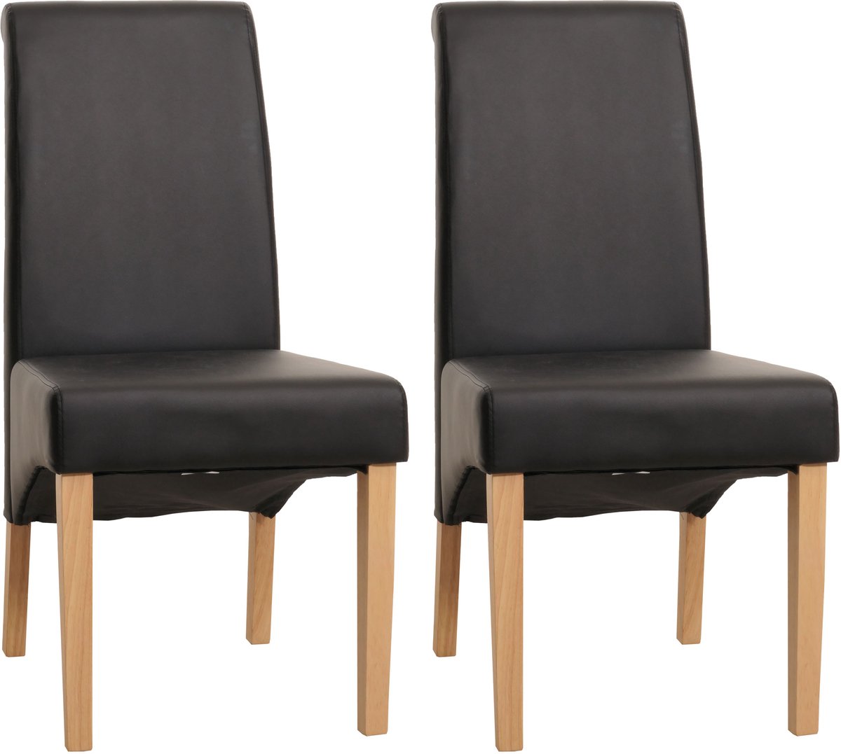 MCW Set van 2 eetkamerstoelen Keukenstoel Stoel M37 ~ kunstleer mat, zwart, lichtgekleurde poten