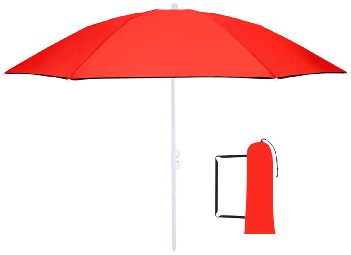 Strand parasol Vibe - D160 cm - rood - opvouwbaar - verstelbare hoogte - met opbergtas