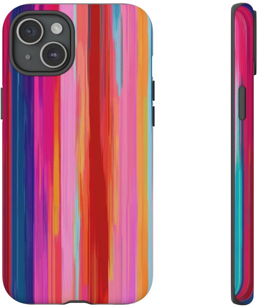 Levendige Verticale Strepen Abstracte Kunst – Telefoonhoesje Geschikt voor iPhone 15 Plus