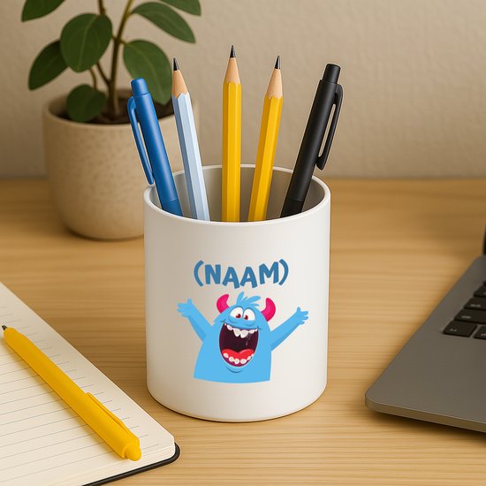 Hacebo® - Blauwe monster Pennenbakje - Monster - kinderen - pennenhouder - leuk cadeau voor mijn kind - verjaardagscadeau - kado - gift - vriendelijke monster Pennenbakje wit
