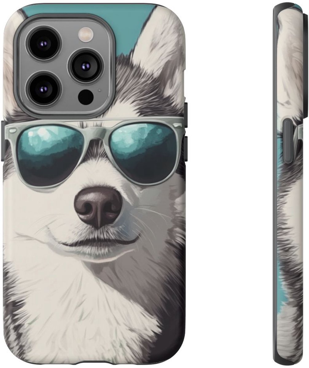 Stoere Husky met Zonnebril – Telefoonhoesje Geschikt voor iPhone 14 Pro