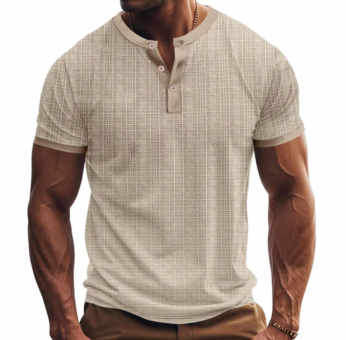 Heren Shirt Beige - Linnen look - Mode - Zomer - T-shirt