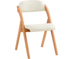 SoBuy Houten Klapstoel met Gestoffeerd Zitkussen, Eetkamerstoel en Kantoorstoel, Bureaustoel, Opklapbaar, Natuur/Wit, 47x57x79 cm - FST92-W
