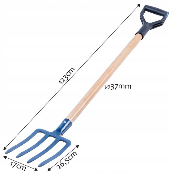 KADAX Hooivork, grafvork met D-greep, mestvork met kop van hoogwaardig staal, ergonomische vork voor tuin, vork, spad, onkruid, stenen, tuinvork, houten steel van Merkloos	 — afbeelding 4