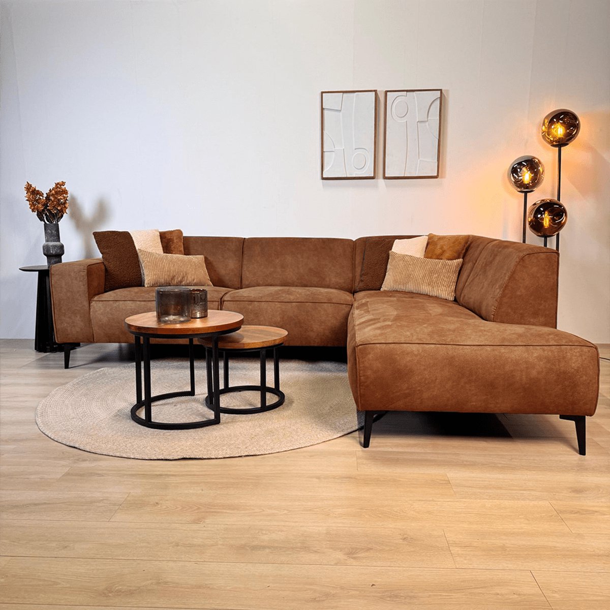 Dimehouse Industriële hoekbank cognac eco-leer Brisbane - rechts - Leer - Industrieel - 275 x 210 x 77 cm