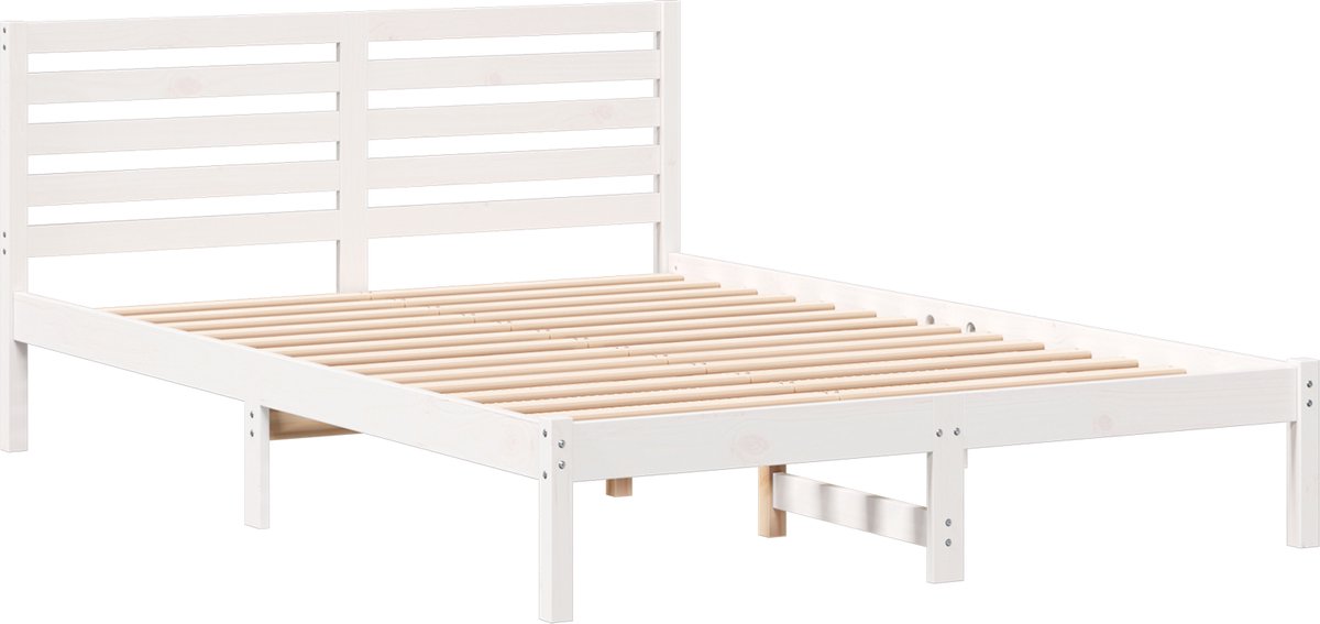 vidaXL - Bedframe - met - hoofdeinde - Wit - 140 - x - 220 - cm - Massief - grenenhout