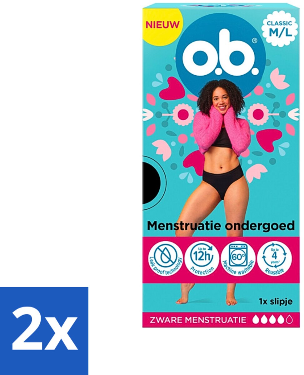 o.b. - Onderbroek - Herbruikbaar Menstruatieondergoed - Voor Vrouwen - Maat M/L - 1 onderbroek - Voordeelverpakking - 2 stuks