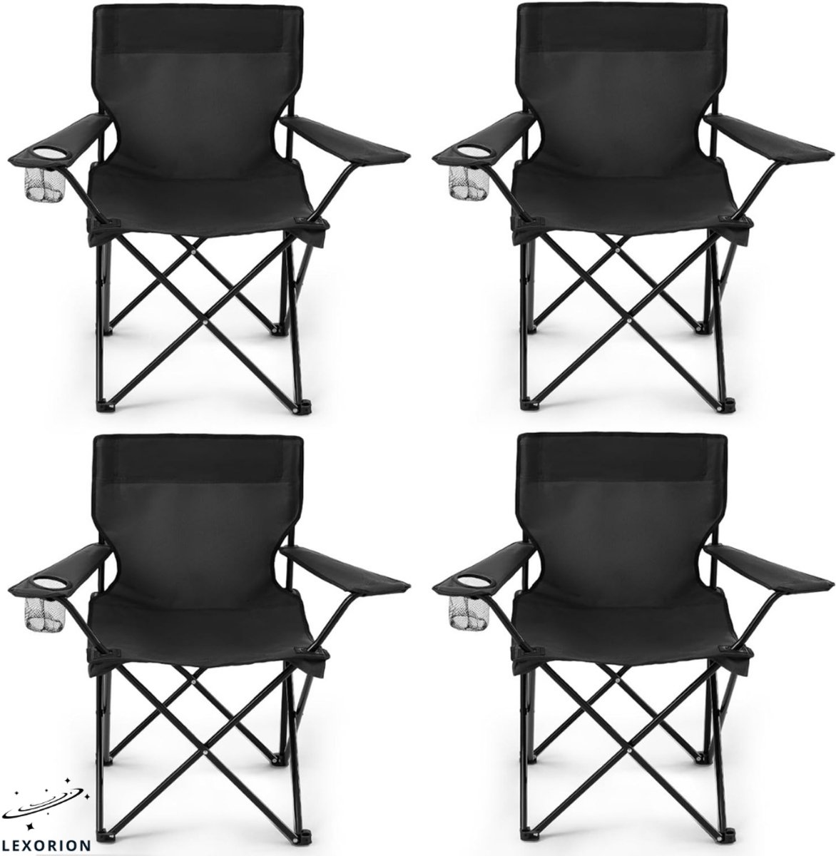Lexorion Relax Campingstoel - Kampeerstoel - Campingstoelen Set van 4 - Opvouwbaar Campingstoel - Strandstoel - Draagvermogen 120 kg - Klapstoel - Vouwstoel - Camping - Kamperen - Visstoel - Klapstoelen - Festival Stoel - Zwart
