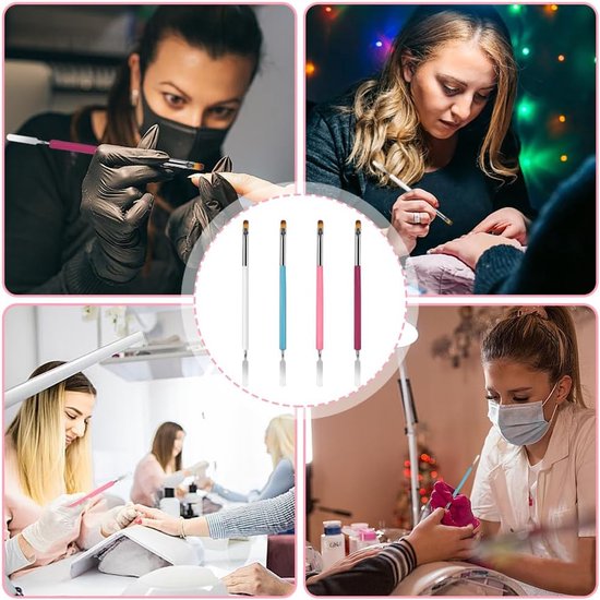 4 stuks nagelborstels voor gelnagels - dubbele nagelborstels - platte manicure - builder nagels - kunstgereedschap - borstelduwer - schilderpen voor doe-het-zelf gelnagels — afbeelding 5