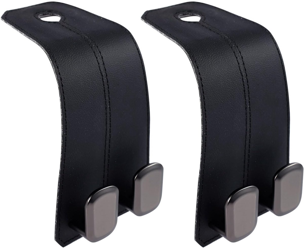 Image of 2pcs Auto Stoelkussen Hoofsteun Haken - Dubbele Haken Auto Stoel Achterop Opslag Haken voor Tassen en Handtassen - Praktische Auto Organisatie en Opslag Accessoires (Zwart)