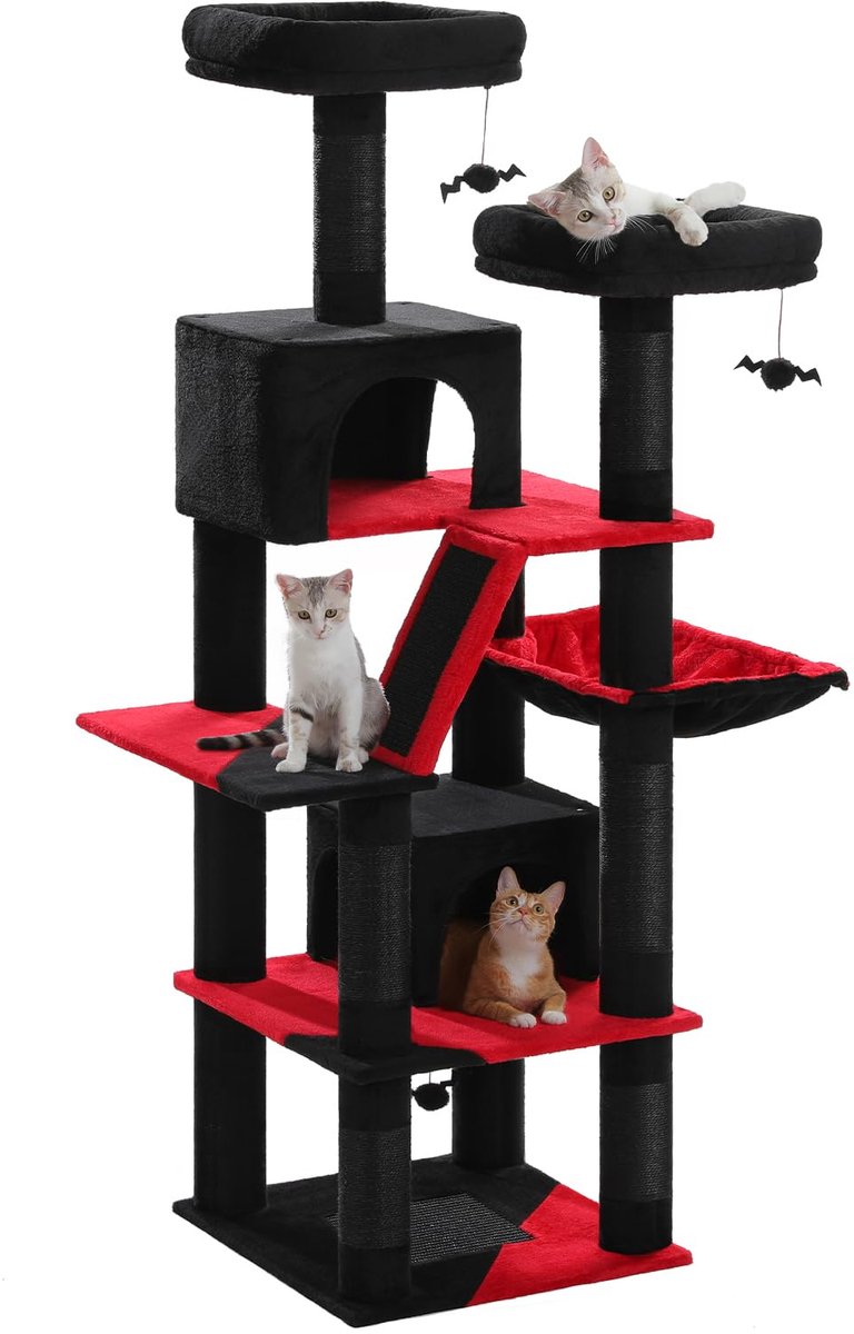 Ibenzoa® Multifunctionele 180 cm hoge krabpaal voor grote katten met sisalzuilen en speelplekken