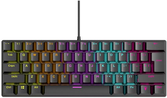 NAXSIR Mechanisch Gaming Toetsenbord 61 Toetsen - Compact RGB Toetsenbord met 12 Lichteffecten | Plug & Play