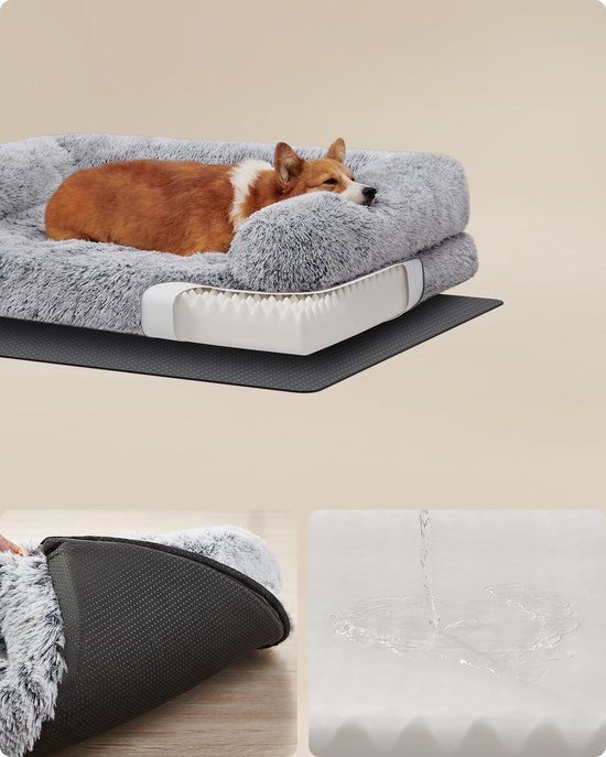 Feandrea FluffyHug Hundebett, Hundekissen Größe L, Hundematte für mittelgroße Hunde, Hundesofa Noppenschaumstoff, Bezug abnehmbar und waschbar, 91 x 68 x 16 cm, Ombré-Grau PGW232G01V1