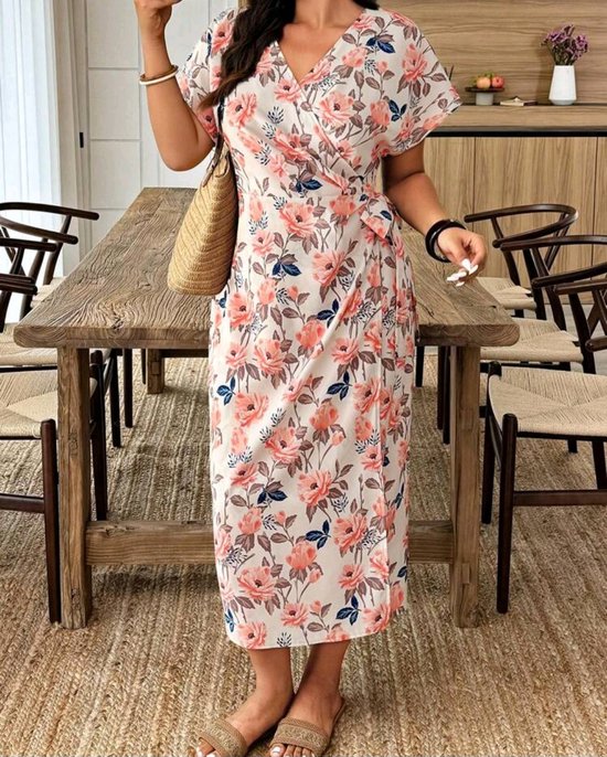 Prachtige sexy strandjurk zomerjurk wikkeljurk jurk met bloemen plus size 3XL eu 50