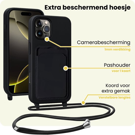 Étui pour iPhone 16 Pro avec cordon et porte-cartes en Siliconen - Pro - 2 iPhone
