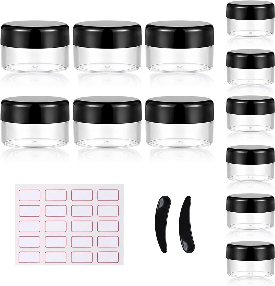 Allecto Premium - Set van 12 plastic crèmepotjes 5 en 10 ml - Transparante zalfpotjes met deksel - Mini-blikjes voor lippenbalsem en crème - Geschikt voor kaarsen en cosmetica - Navulbare lege potjes reispotjes