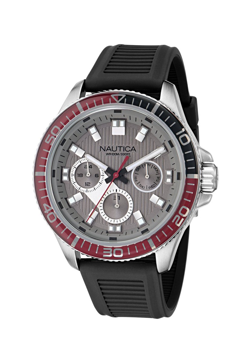 Nautica Nct Windrose Quartz Chronograaf Horloge Zwart Kast: 100% Roestvrij Staal. Armband: 100% Siliconen 46.5 NAPWRS503, NAPWRS504