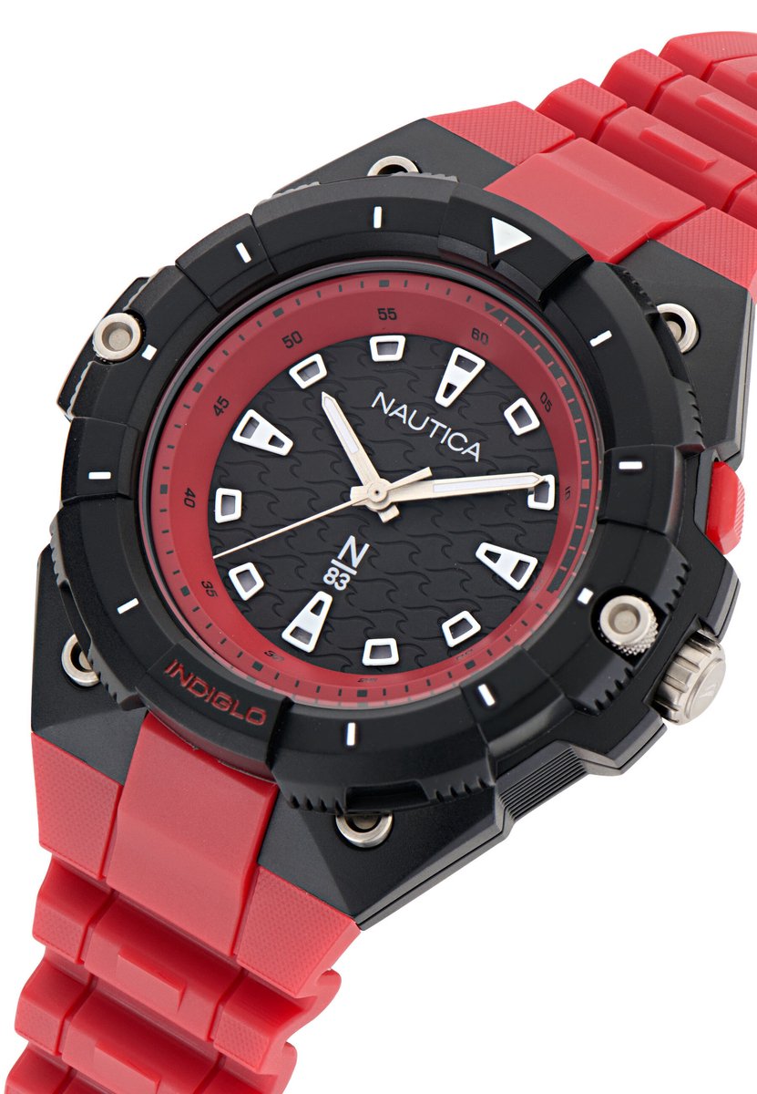 Nautica Coronado Bay Kwarts Analoog Horloge Rood Case: 100% Eco-Conscious Material | Armband: 100% Bio-Based Pu 47 mm NAPCNS406