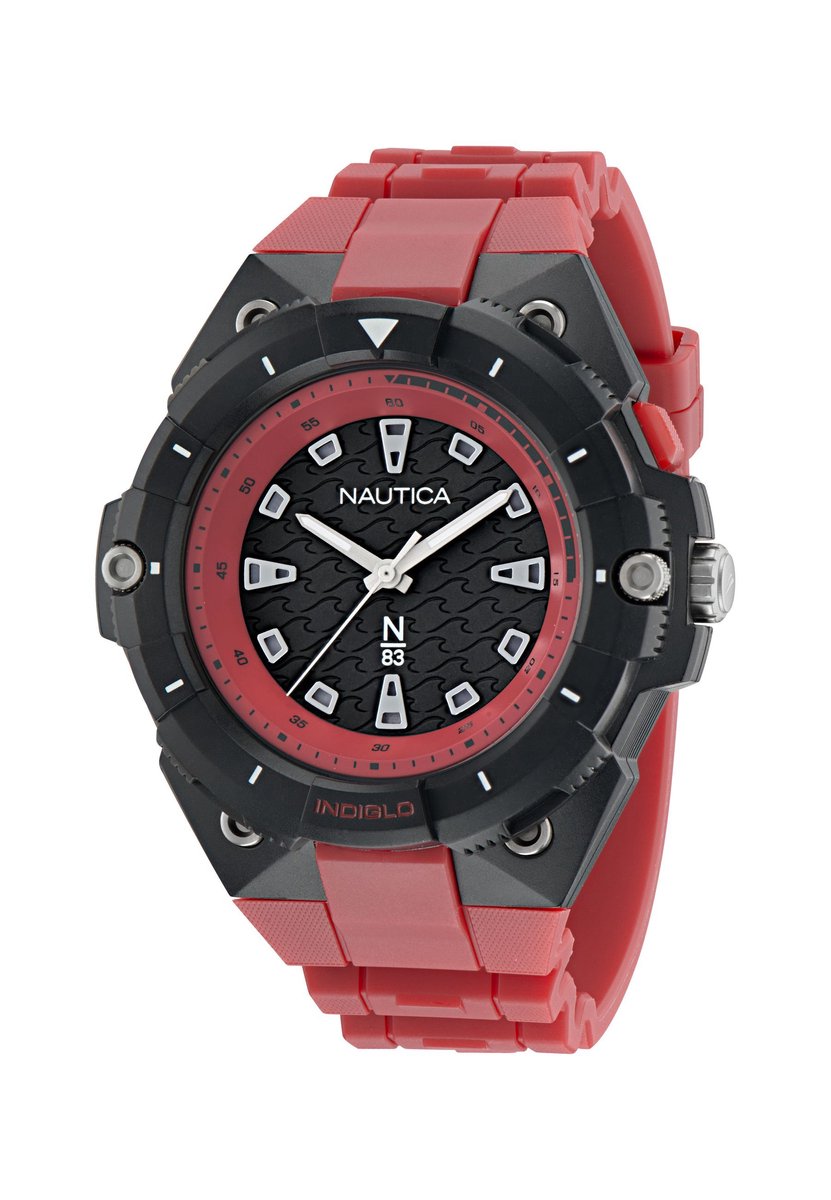 Nautica Coronado Bay Kwarts Analoog Horloge Rood Case: 100% Eco-Conscious Material | Armband: 100% Bio-Based Pu 47 mm NAPCNS406
