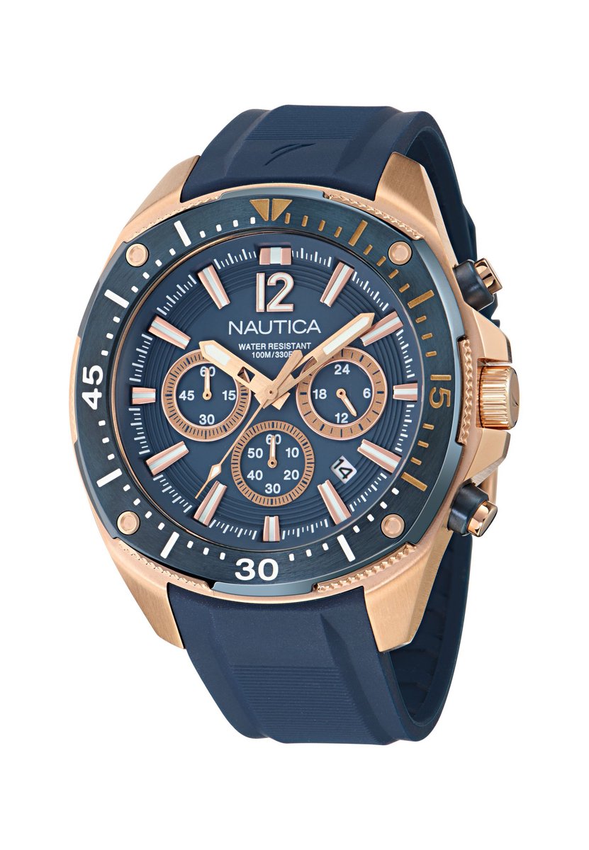 Nautica Nct Bluesail Quartz Chronograaf Horloge Blauw Kast: 100% Roestvrij Staal. Armband: 100% Siliconen 46 NAPBSS502, NAPBSS503