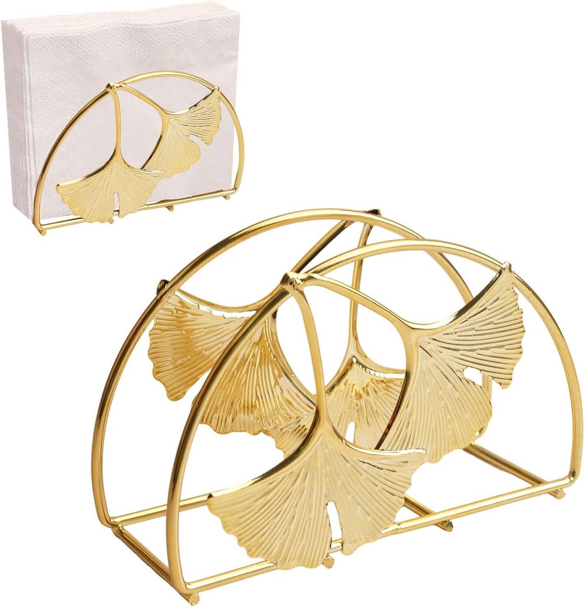 Allecto Premium - Metalen Servethouders 2 stks Ginkgo Bladeren - Tissue Papier Rack voor Opslag en Decoratie - Vintage en Modern Design - Heavy Duty Houder - Keukenaccessoire