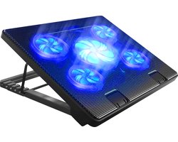 TTD Laptopkoeler - Verstelbare laptopstandaard en cooling pad - Tot 17 inch - 5 ventilatoren - Extra USB-poort - 2100 RPM - Zwart