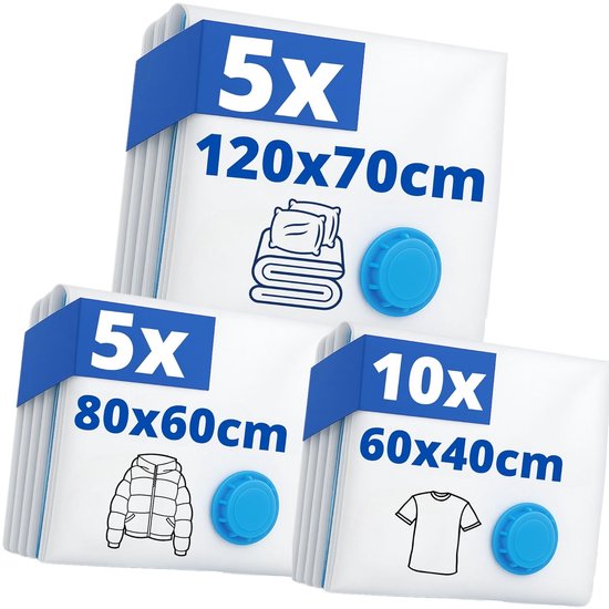 Set van 6 vacuümzakken om op te hangen voor kleding, met