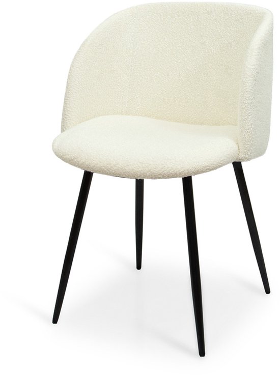 Milton & Oldbrook Bouclé Eetkamerstoel Budapest Off White - Zwart