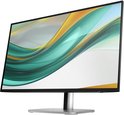 Schuine vooraanzicht van een zwarte monitor met een abstract patroon op het scherm.