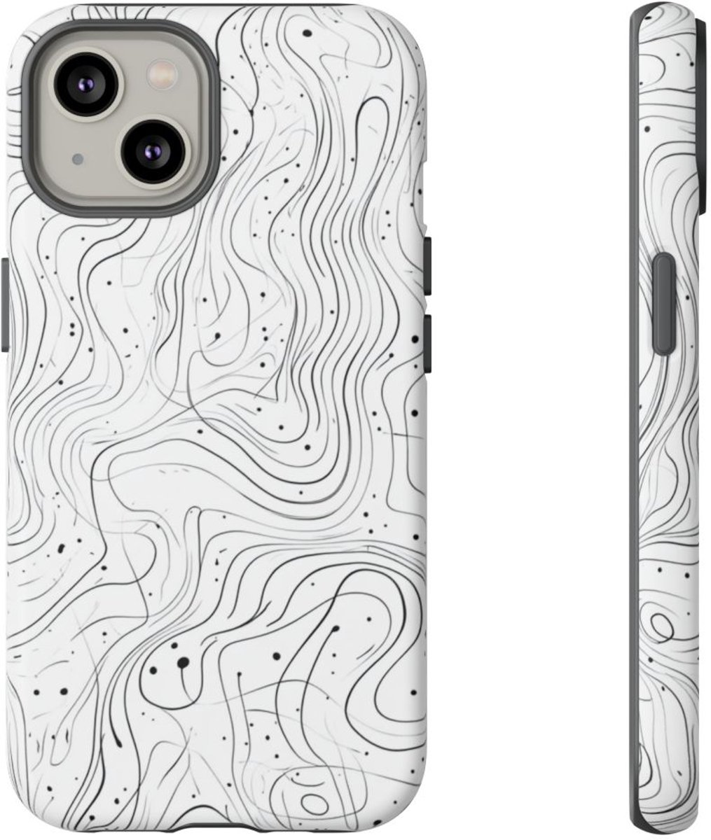 Abstract Zwart-Wit Golvend Lijnenpatroon – Telefoonhoesje Geschikt voor iPhone 14