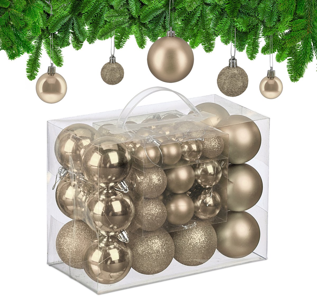 kerstballen set van 50 - Ø 3, 4 en 6 cm - plastic - onbreekbaar - champagne