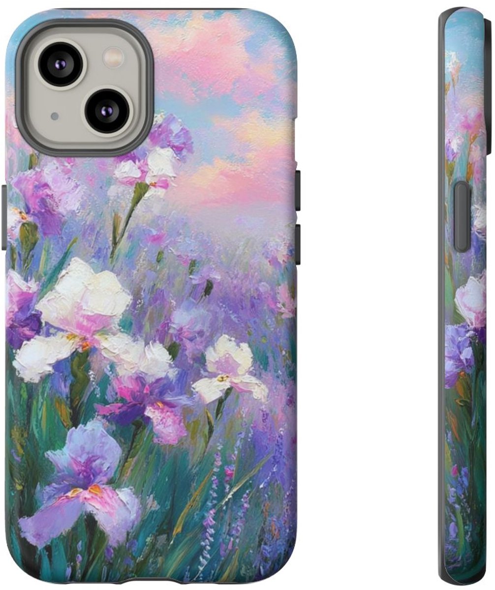 Pastelkleurige Irisbloemen Schildering – Telefoonhoesje Geschikt voor iPhone 14