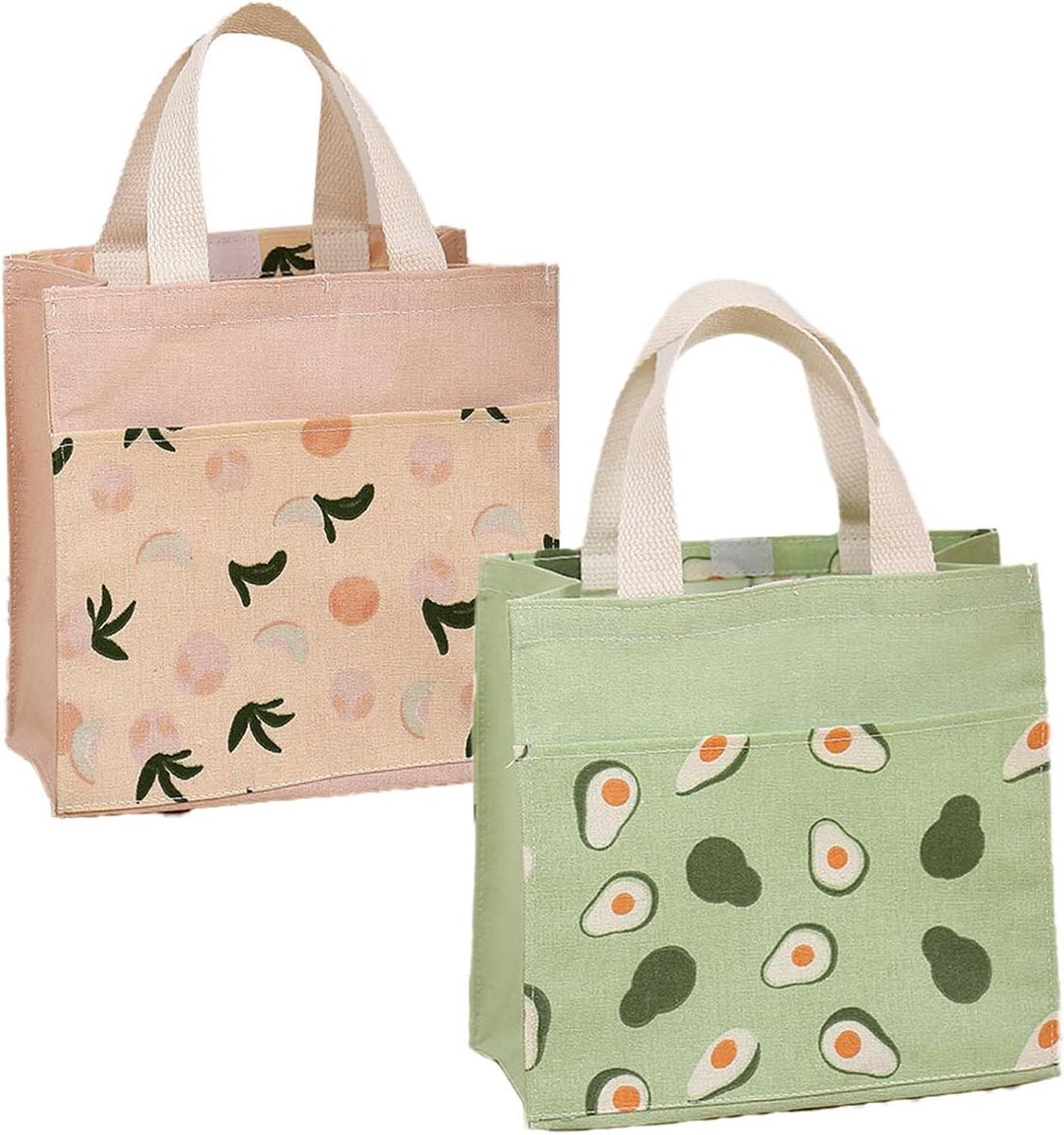 Opvouwbare Stoffen Boodschappentasjes - Set van 2 - Herbruikbare Katoenen Draagtassen - Compacte Tassen voor Vrouwen en Meisjes - 22cm x 22cm