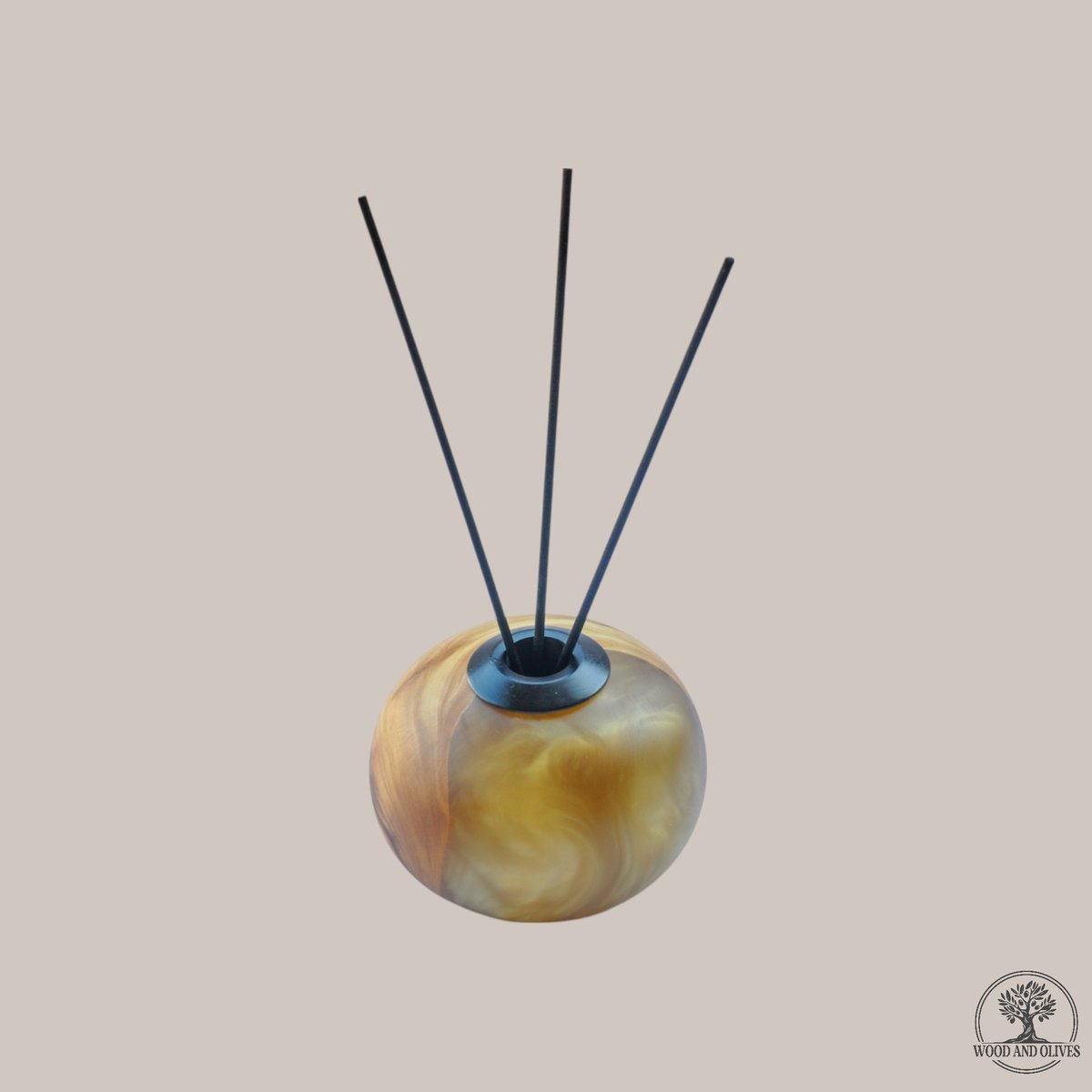 Wood and Olives - Olijfhouten Geurstokhouder met Epoxy - Geel - Handgemaakt - 11 cm