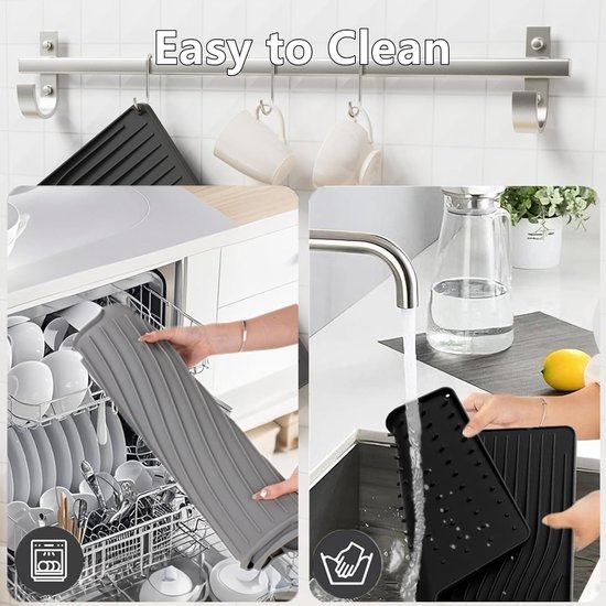 Antislip siliconen droogmat voor in de keuken, afdruiprek voor de