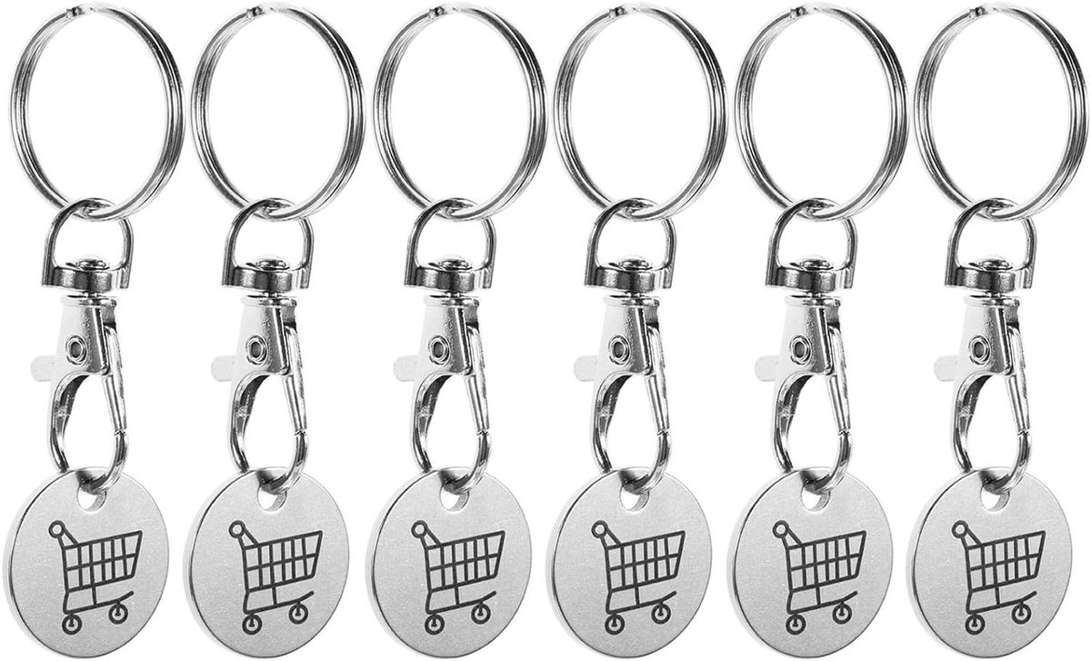 Allecto plus - Winkelwagen Tokens 6 stuks - Gepersonaliseerde Sleutelhanger Tokens - Kreeft Sluiting - Supermarkt Sleutelhangers met Metalen Clips