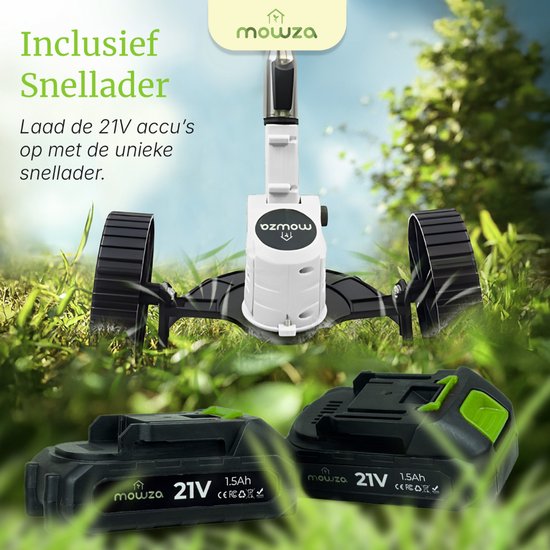 MOWZA® 4-in-1 Kantenmaaier - Grastrimmer - Bosmaaier - Grasmaaier - Draadloos & Elektrisch - Incl. 2 Accu ‘s & Snellader - Wit/Groen van Merkloos	 — afbeelding 3