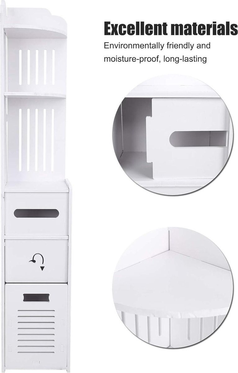WNHB® Hoge smalle badkamerkast – Opbergkast voor badkamer, keuken of hal – 22×20×120 cm