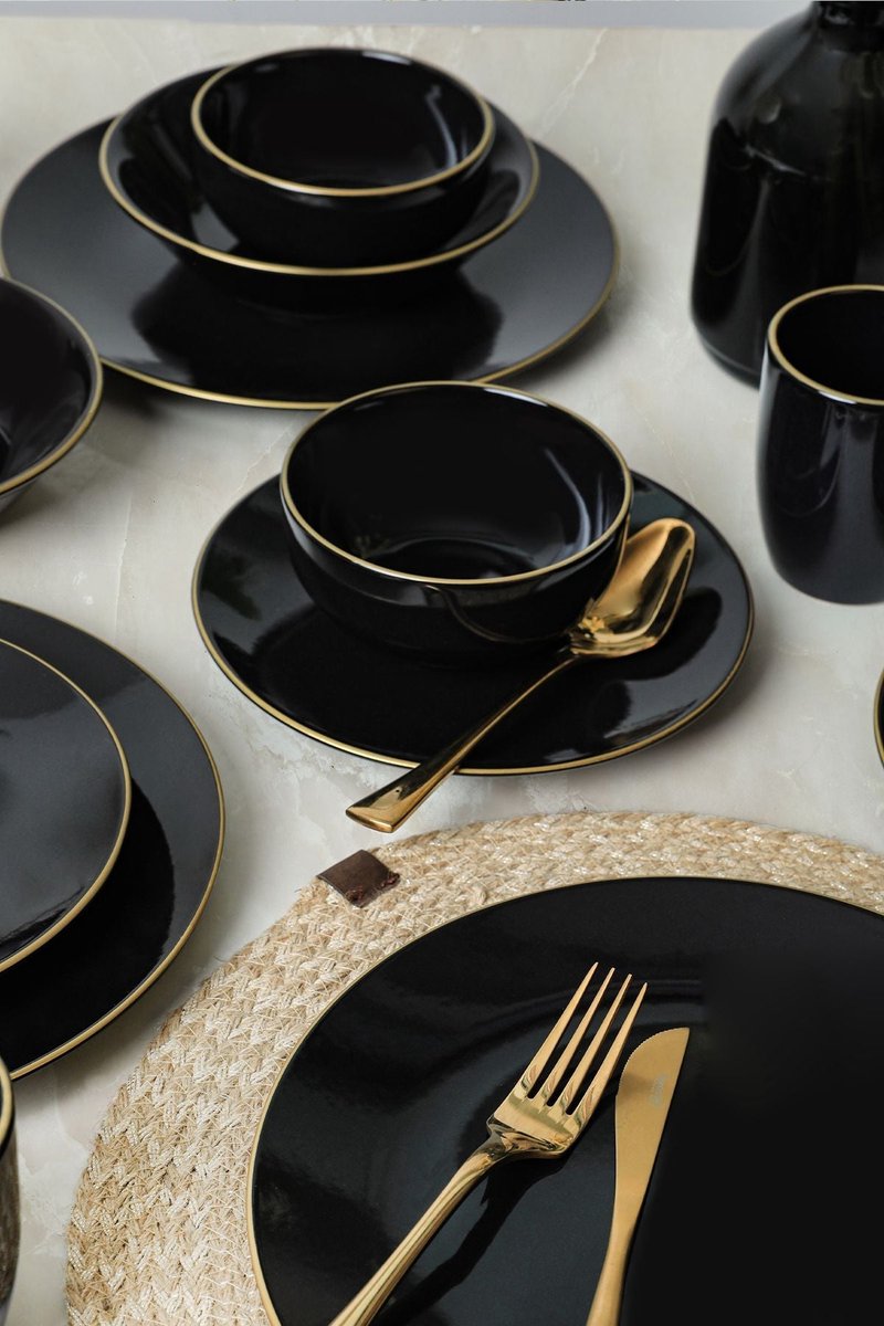 Keramika Serviesset - Ege Black/Gold - 30 delig - 6 persoons - Stoneware