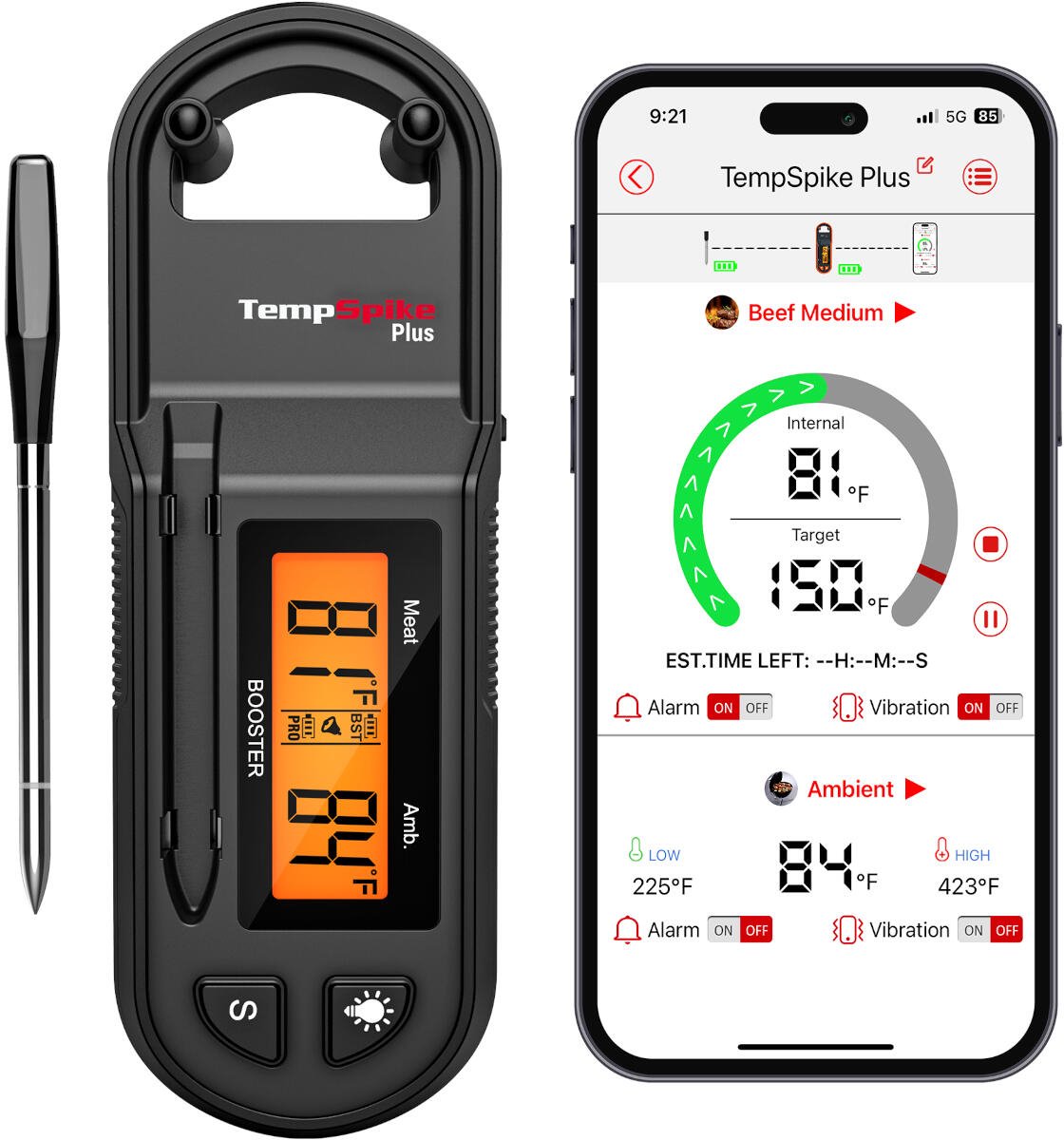 ThermoPro TP971 TempSpike Plus 600 ft Bluetooth draadloze vleesthermometer met één sonde