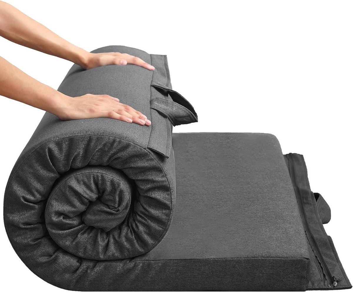 QPFO® Opvouwbaar futon matras - hypoallergene stof - dik geheugenfoam - met handvat en ritssluiting - 90x190 cm blauw